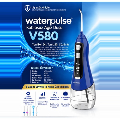 Waterpulse Kablosuz V580 Ağız Duşu 320ml Taşınabilir Diş Bakım Özellikleriyle