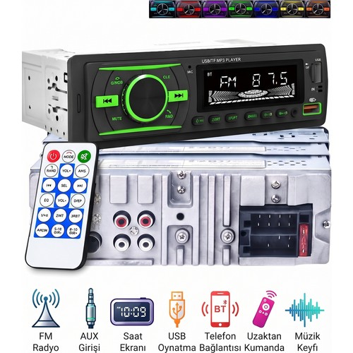 Kingwin Çift USB Çift Rca Amfi Çıkışlı Ekstra Bass 7 Renk Rgb Oto Teyp