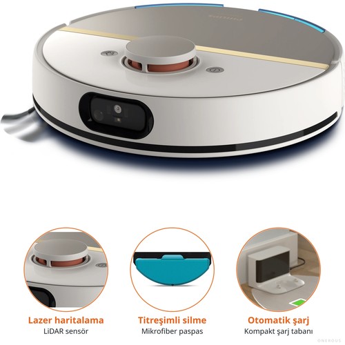 Philips 5.000 Pa Emişli Titreşimli Paspaslı ve Lazer Haritalı, Sanal Sınırlarla Temizlenecek Alanı Belirleyebileceğiniz Robot Süpürge + Mutfak Tartısı (Onerous)