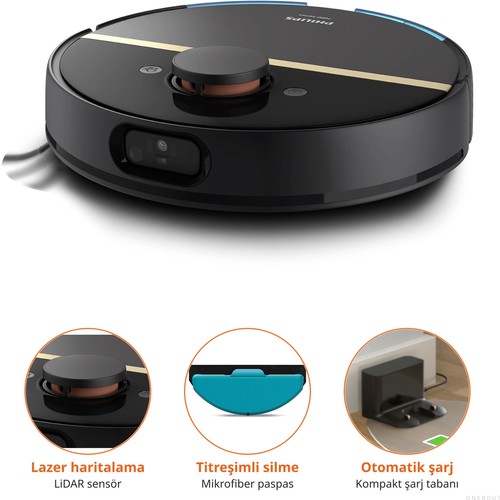 Philips 5.000 Pa Emişli, Titreşimli Paspasla Günlük Izleri Silmeye Yardımcı, Lazer Haritalı ve Uygulamadan Alan Seçimli Robot Süpürge + Mutfak Tartısı (Onerous)