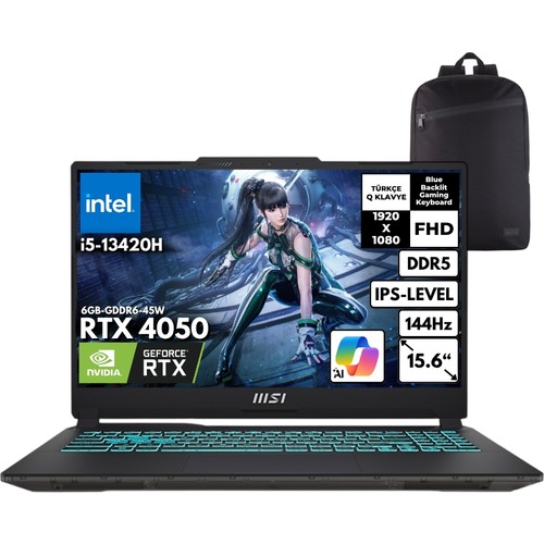 Msi Msı Cyborg 15 Core I5-13420H 1 Tbssd RTX4050 15.6" Fhd 144Hz Ips-Level Windows 11 Home + Hmf Sırt Çantası