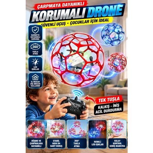 Bowie Korumalı Drone Top Şeklinde Kırılmaz Drone Çocuklar Için Eğlenceli Oyuncak