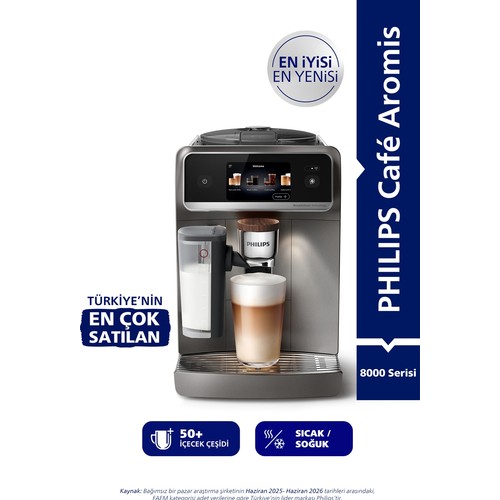 Philips 8000 Serisi Café Aromis Kahve Makinesi, Evde Kafe Kalitesi, 54 farklı içeçek