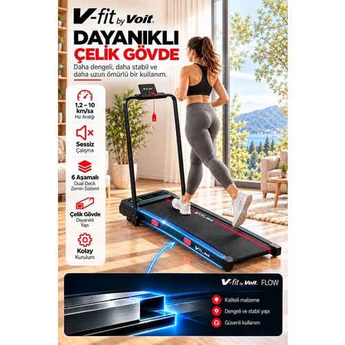 Voit Flow Katlanabilir Koşu Bandı 15 Kademe Otomatik Eğim Bluetooth 2 Hp Brushless Motor