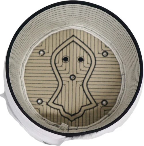 Sarıkhane Çocuk Namaz Sarığı - Beyaz Kumaş - Siyah Takke - Yuvarlak Sarım - Nâli Şerif - 4 Metre (Züabeli) görsel 5