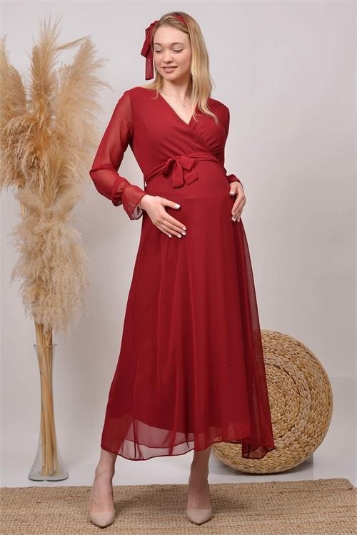 Dip Moda Dipmoda Kadın Yeni Sezon Kruvaze Yaka Şifon Hamile Elbise HML003