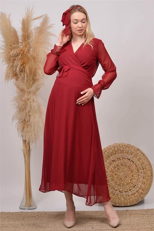 Dip Moda Dipmoda Kadın Yeni Sezon Kruvaze Yaka Şifon Hamile Elbise HML003 görsel 2
