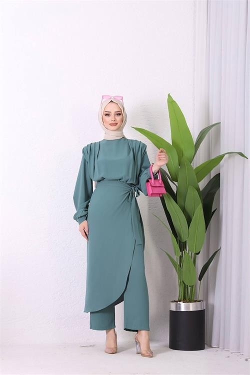 Dip Moda Dipmoda Kadın Ithal Kumaş Etekli Tesettür Tulum SMS011 - Mint