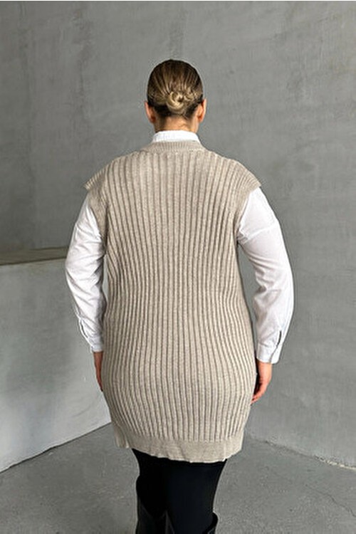 Stil Diva Büyük Beden V Yaka Kısa Kollu Triko Süveter 302133 Şık ve Rahat Tasarım görsel 7