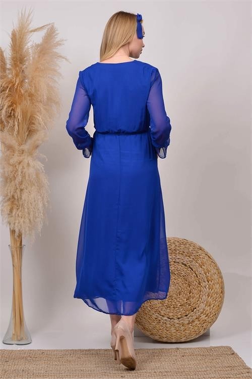 Dip Moda Dipmoda Kadın Saks Mavisi Baby Shower Şifon Hamile Elbise HML003 görsel 6