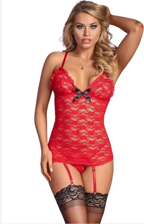 mery Fantezi Kırmızı Dantelli Seksi Elbise Jartiyer Takımı Düz Jartiyer Çoraplı Mery Woman