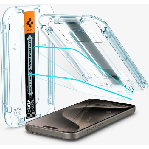 Spigen Apple iPhone 15 Pro ile Uyumlu Cam Ekran Koruyucu Kolay Kurulum GLAS.tR EZ Fit Slim HD (2 Adet) - AGL06892