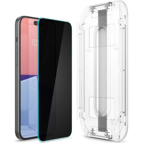 Spigen Apple iPhone 16 Plus / 15 Plus ile Uyumlu Hayalet Cam Ekran Koruyucu Kolay Kurulum GLAS.tR EZ Fit Privacy HD - AGL07119