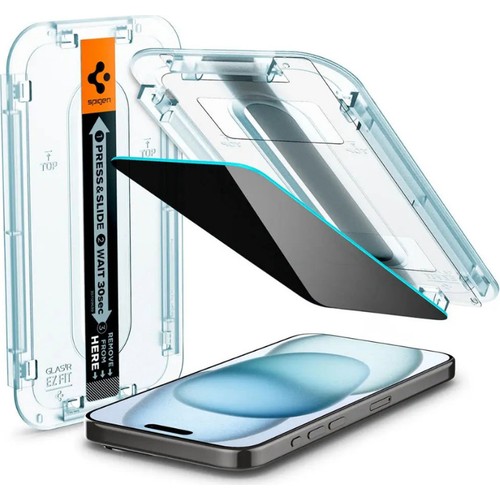 Spigen Apple iPhone 16 Plus / 15 Plus ile Uyumlu Hayalet Cam Ekran Koruyucu Kolay Kurulum GLAS.tR EZ Fit Privacy HD - AGL07119