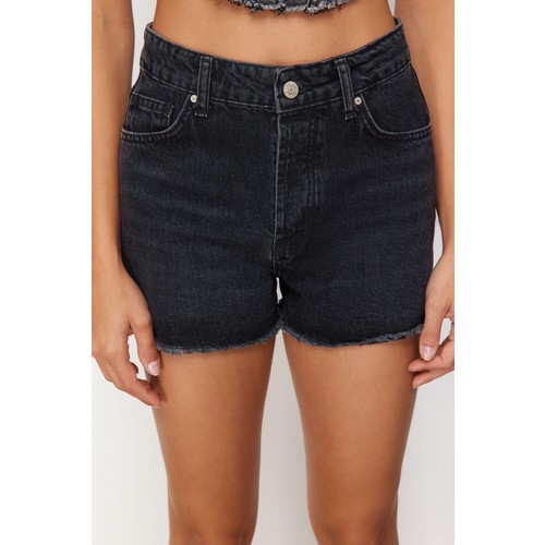 Büyük Beden Moda Denim Yüksek Bel Dar Paça Gündelik Siyah Solmayan Esnek Skinny Şort