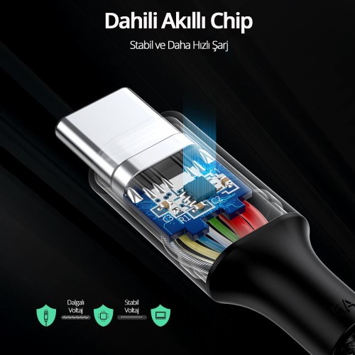 Ugreen Usb-C 100W 5A Qc Pd Örgülü Hızlı Şarj Kablosu, 3 Metre, Siyah - 90120