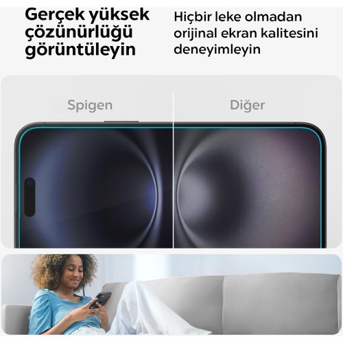 Spigen Apple iPhone 16 / 15 ile Uyumlu Cam Ekran Koruyucu Kolay Kurulum GLAS.tR EZ Fit Slim HD (2 Adet) - AGL06903