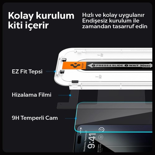 Spigen Apple iPhone 15 Pro ile Uyumlu Cam Ekran Koruyucu Kolay Kurulum GLAS.tR EZ Fit Slim HD (2 Adet) - AGL06892