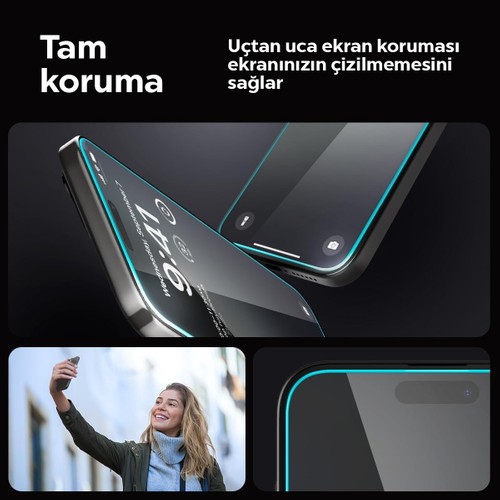 Spigen Apple iPhone 15 Pro ile Uyumlu Cam Ekran Koruyucu Kolay Kurulum GLAS.tR EZ Fit Slim HD (2 Adet) - AGL06892