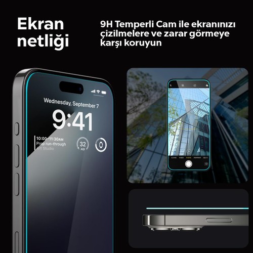 Spigen Apple iPhone 15 Pro ile Uyumlu Cam Ekran Koruyucu Kolay Kurulum GLAS.tR EZ Fit Slim HD (2 Adet) - AGL06892