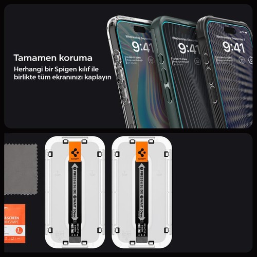Spigen Apple iPhone 15 Pro ile Uyumlu Cam Ekran Koruyucu Kolay Kurulum GLAS.tR EZ Fit Slim HD (2 Adet) - AGL06892