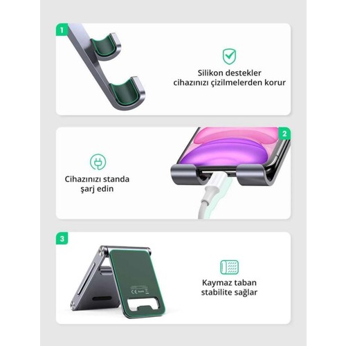 UGREEN Ayarlanabilir Metal Telefon Tutucu Standı, Uzay Grisi - 80708
