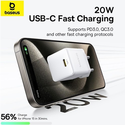 Baseus Palm 20W Hızlı Şarj Cihazı Beyaz Ev Şarj Adaptörü Type-C Uyumlu Modellerle