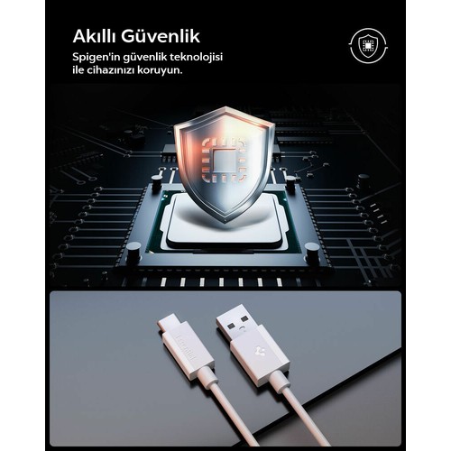 Spigen USB-A to USB-C 2 Metre Kablo 60W Güç / Hızlı Şarj / 480 Mbps Data Aktarım Hızı Type-C Ekstra Dayanıklı White - ACA08716