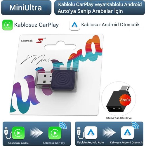 2025 Mini Ultra 5.0 Kablosuz Carplay & Android Auto Adaptör Tak Çalıştır Dual Wifi Hızlı Bağlantı