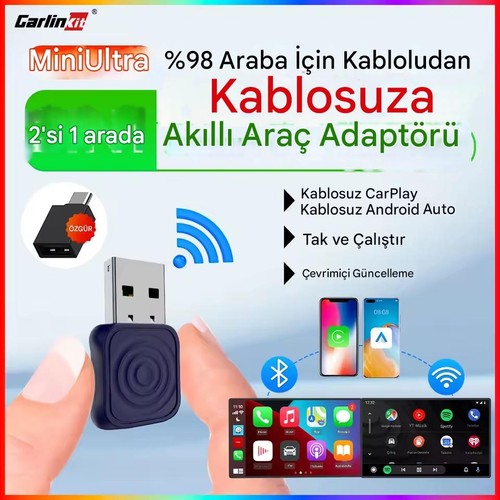 2025 Mini Ultra 5.0 Kablosuz Carplay & Android Auto Adaptör Tak Çalıştır Dual Wifi Hızlı Bağlantı