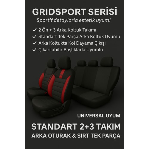 Trobus Chevrolet Spark 2005–2012 – Vira Gripdsport Serisi Deri Detaylı Standart100 Sertifikalı Araç Koltuk Kılıfı Seti Siyah - Kırmızı — alternatif görsel