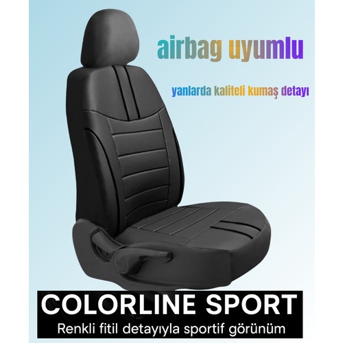 Toyota Aygo 2005–ve Sonrası Colorline Sport Serisi Deri Siyah Koltuk Kılıfı — alternatif görsel