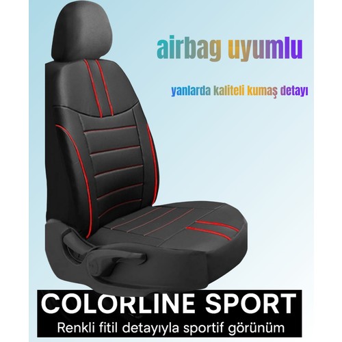 Kia Sao Penza 1991–2000 Colorline Sport Serisi Deri Siyah Kırmızı Koltuk Kılıfı — alternatif görsel