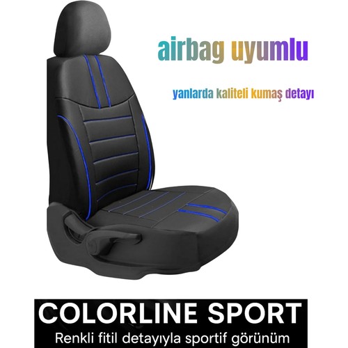 Dacia Sandero 2007–2012 Colorline Sport Serisi Deri Siyah Mavi Koltuk Kılıfı — alternatif görsel