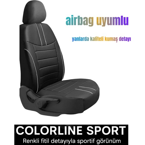Honda City 1996–2008 Colorline Sport Serisi Deri Siyah Beyaz Koltuk Kılıfı — alternatif görsel