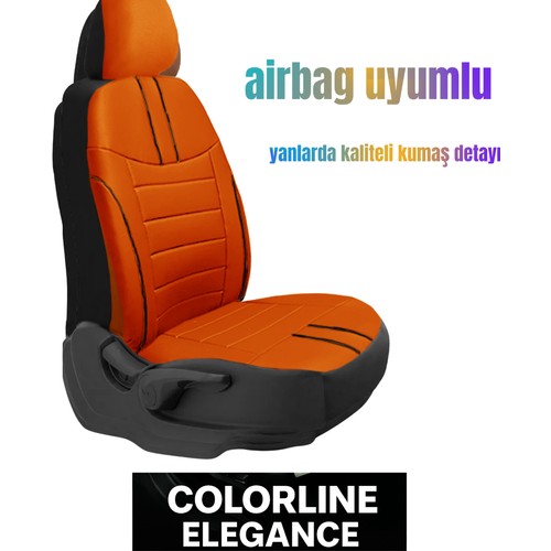 Toyota Yaris Sedan 2020 Ve Sonrası Colorline Elegance Serisi Deri Turuncu Siyah Koltuk Kılıfı — alternatif görsel