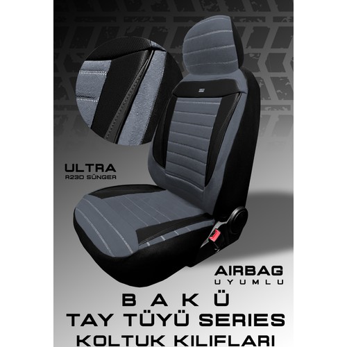 Peugeot 206 / 206+ / Sw / Cc 1998–2012 Bakü Natura Serisi Raşel Füme Siyah Koltuk Kılıfı — alternatif görsel
