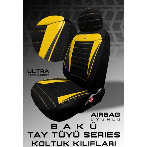 Daewoo Cielo 1994–1997 Bakü Pulse Serisi Raşel Siyah Sarı Koltuk Kılıfı — alternatif görsel