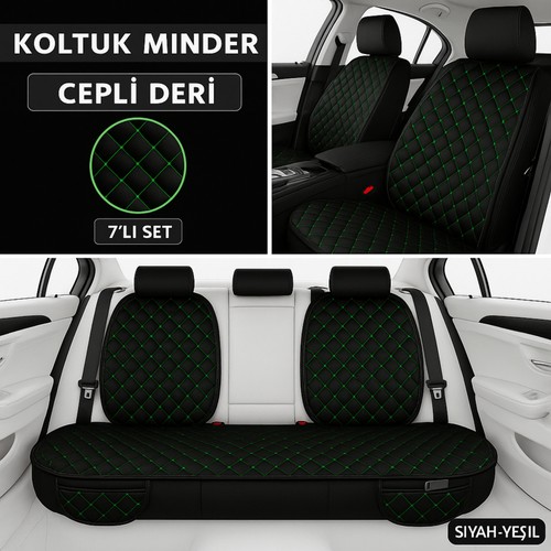 Mazda Sentia 1991–1999 Uyumlu 7 Parça Kapitone Araba Koltuk Minderi Deri Siyah Yeşil - Kaymaz | Trobus