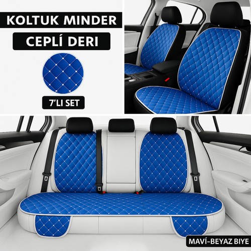 Jaguar Xf 2007–SONRASI Uyumlu 7 Parça Kapitone Araba Koltuk Minderi Deri Mavi - Kaymaz | Trobus