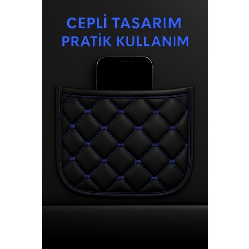 Kia Pro Ceed Ed 2007-2011 Uyumlu Suni Deri Oto Koltuk Minderi Silinebilir Leke Tutmaz Kapitone 2'li Siyah Mavi — alternatif görsel