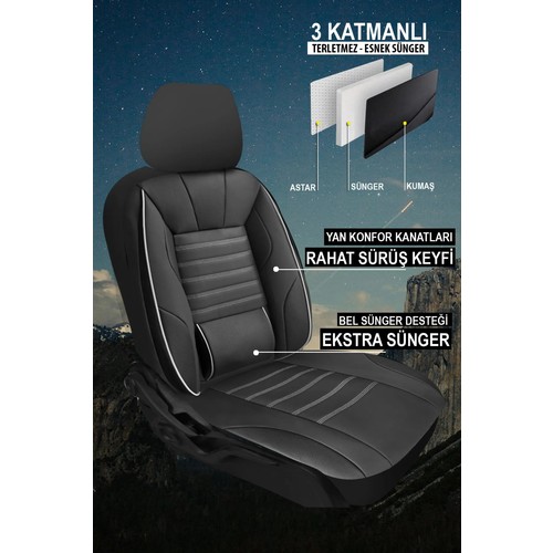 Mini R50 (Ilk Bmw Üretimi 3 Kapı) 2001–2006 Sarp Serisi Oto Koltuk Kılıfı 5’li Set – Airbag & Kolçak Uyumlu, 3 Katman, Deri+Lakost Siyah Beyaz — alternatif görsel