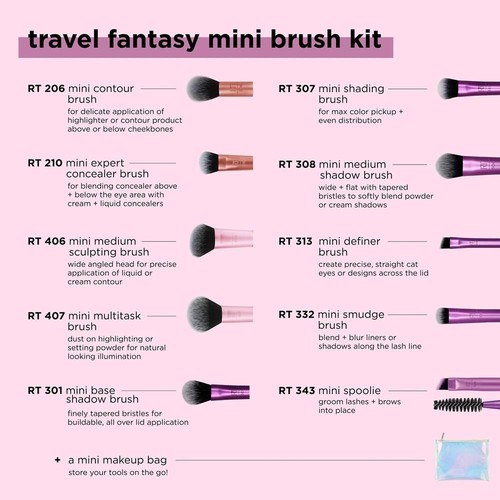 Real Techniques Mini Seyahat Fırça Seti Pembe Renkli 10'lu Makyaj Seti Yumuşak Liflerle