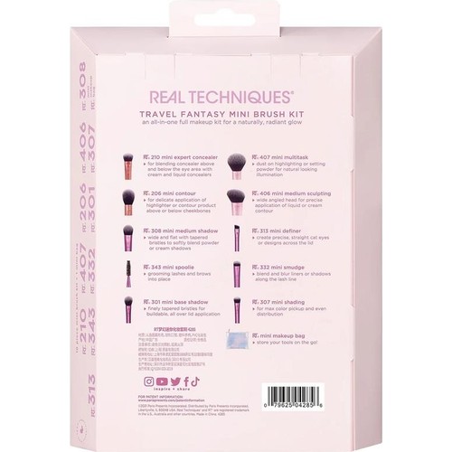 Real Techniques Mini Seyahat Fırça Seti Pembe Renkli 10'lu Makyaj Seti Yumuşak Liflerle