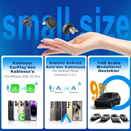 Carlinkit Mini Ultra 3 Kablosuz Carplay ve Android Auto Adaptörü –  iPhone ve Android 11+ Destekli, Usb-A / Type-C Tak Çalıştır, Hızlı ve Stabil Bağlantı