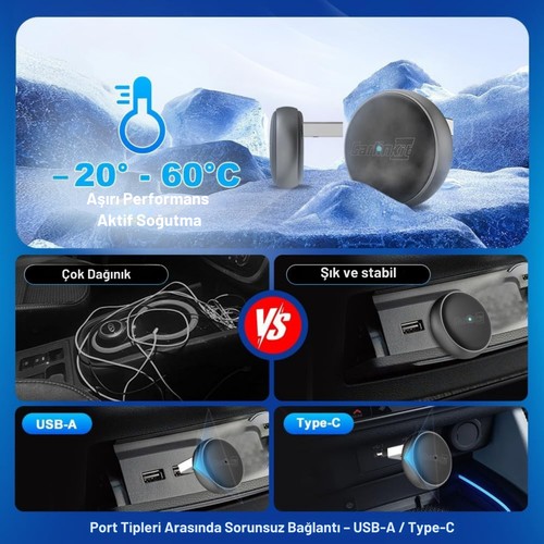 Carlinkit Mini Ultra 3 Kablosuz Carplay ve Android Auto Adaptörü –  iPhone ve Android 11+ Destekli, Usb-A / Type-C Tak Çalıştır, Hızlı ve Stabil Bağlantı