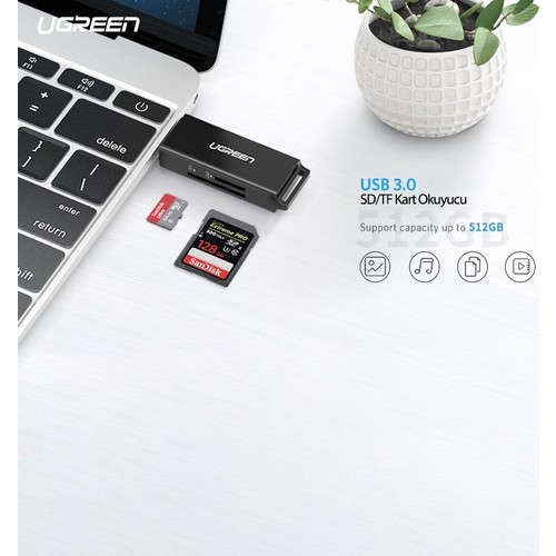 UGREEN USB 3.0 SD ve Micro SD Kart Okuyucu, Siyah, 40752