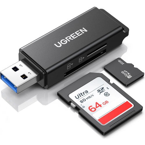 UGREEN USB 3.0 SD ve Micro SD Kart Okuyucu, Siyah, 40752