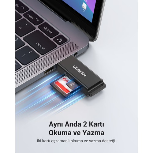 UGREEN USB 3.0 SD ve Micro SD Kart Okuyucu, Siyah, 40752