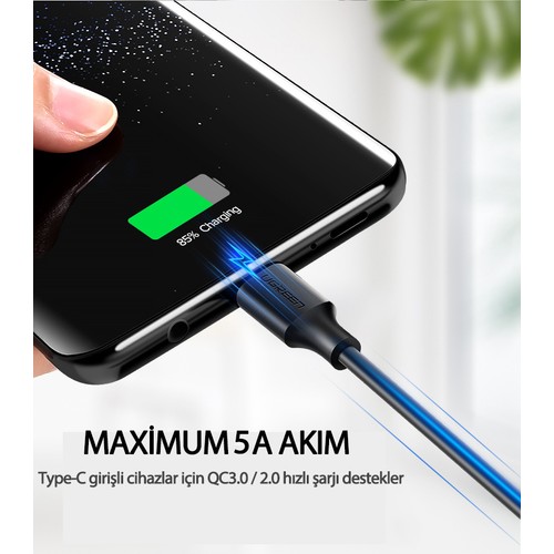 UGREEN USB-C - USB-A 3A QC Hızlı Şarj Kablosu, 2 m, Beyaz, 60123